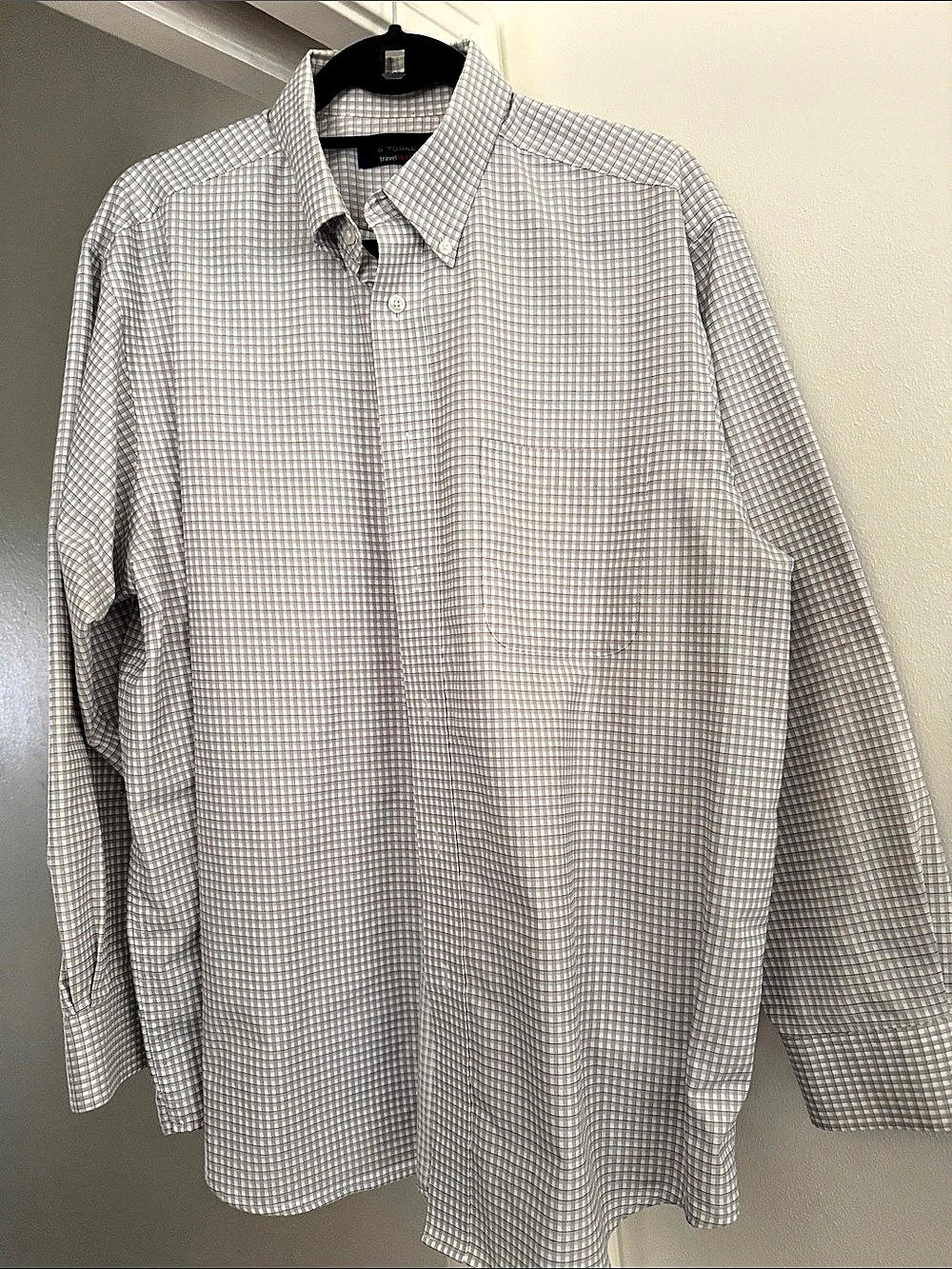 Roundtree & Yorke Gingham Cotton Shirt in White & Gray Size Large Like New